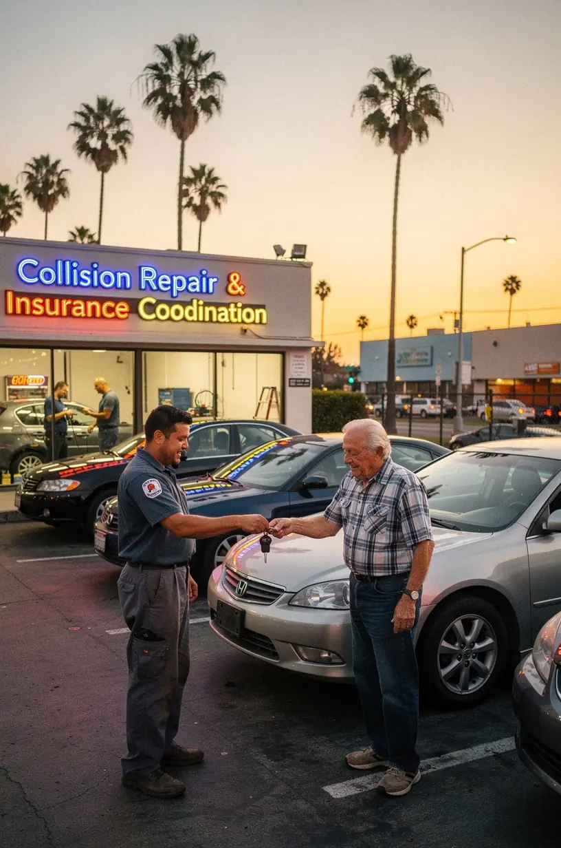 Close-up of a professional using a computer to coordinate insurance claims for car repair services.